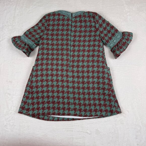 Cocote Girls Dress Red Green Houndstooth Long Sleeve Size 4T Vintage Style - Picture 4 of 6